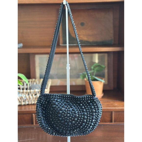 Vintage 1940s Beaded Roger Van S Black Handbag Purse With Shoulder Strap - Picture 2 of 12
